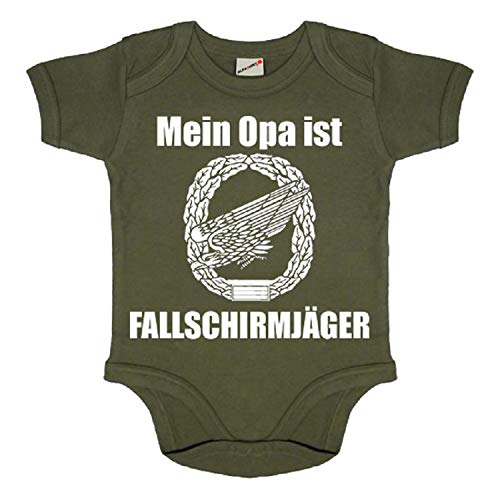 Baby Strampler Mein Opa ist Fallschirmjäger Boddy Airborne Babystrampler #18733, Größe:12-18 Monate, Farbe:Oliv von Copytec