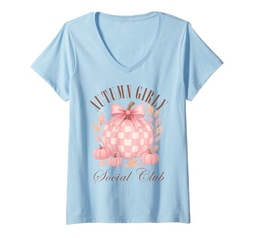 Damen Herbst Girly Social Club Kokette Kürbis Girlycore Herbst T-Shirt mit V-Ausschnitt Damen Herbst Girly Social Club Kokette Kürbis Girlycore Herbst T-Shirt mit V-Ausschnitt von Coquette Aesthetic