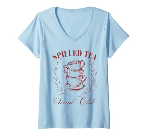 Damen Spilled Tea Social Club Vintage Teetasse Coquette Girlycore T-Shirt mit V-Ausschnitt Damen Spilled Tea Social Club Vintage Teetasse Coquette Girlycore T-Shirt mit V-Ausschnitt von Coquette Aesthetic