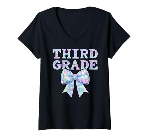 Damen Coquette Bow, 3. Klasse, dritte Lehrerin, für Damen und Kinder, adrett T-Shirt mit V-Ausschnitt Damen Coquette Bow, 3. Klasse, dritte Lehrerin, für Damen und Kinder, adrett T-Shirt mit V-Ausschnitt von Coquette Bow 3rd Grade Teacher Team Back to School