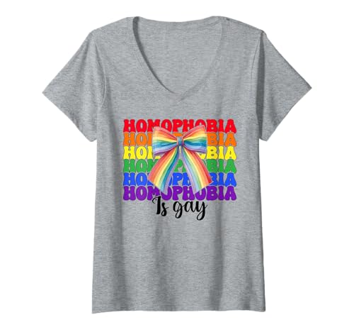 Damen Homophobia Is Gay Funny Gay Pride Flagge LGBTQ T-Shirt mit V-Ausschnitt Damen Homophobia Is Gay Funny Gay Pride Flagge LGBTQ T-Shirt mit V-Ausschnitt von Coquette Bow Gay Pride Flag LGBTQ Gifts