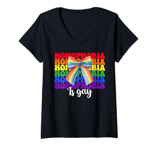 Damen Homophobia Is Gay Funny Gay Pride Flagge LGBTQ T-Shirt mit V-Ausschnitt Damen Homophobia Is Gay Funny Gay Pride Flagge LGBTQ T-Shirt mit V-Ausschnitt von Coquette Bow Gay Pride Flag LGBTQ Gifts