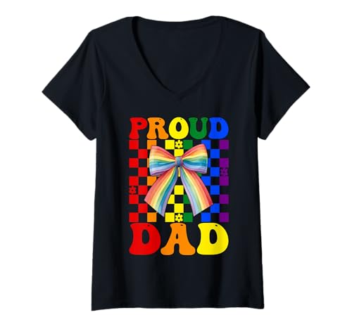 Damen Proud Dad Gay Pride Flagge LGBTQ Vatertag Regenbogen T-Shirt mit V-Ausschnitt Damen Proud Dad Gay Pride Flagge LGBTQ Vatertag Regenbogen T-Shirt mit V-Ausschnitt von Coquette Bow Gay Pride Flag LGBTQ Gifts