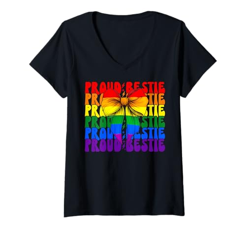 Damen Proud Bestie Gay Pride Flagge Regenbogen LGBTQ Bestfriend Girl T-Shirt mit V-Ausschnitt Damen Proud Bestie Gay Pride Flagge Regenbogen LGBTQ Bestfriend Girl T-Shirt mit V-Ausschnitt von Coquette Bow Gay Pride LGBTQ Gifts