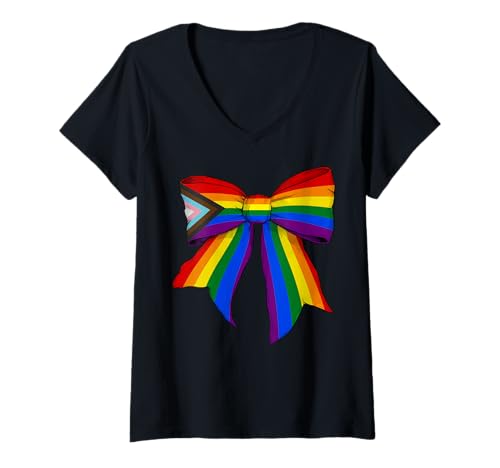 Damen LGBTQ Pride Flagge Queer Trans Poly Pride Coquette Bow T-Shirt mit V-Ausschnitt von Coquette Bow Gay Transgender LGBTQ Gifts