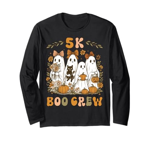 5K Boo Crew Preppy Halloween Floral Ghost Lehrerin Damen Mädchen Langarmshirt 5K Boo Crew Preppy Halloween Floral Ghost Lehrerin Damen Mädchen Langarmshirt von Coquette Bow Girly Ghost Halloween 5K Teacher Team