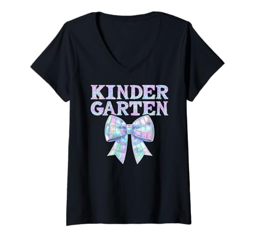 Damen Kokette Schleife Preppy Kindergarten Einschulung Mädchen Mädchen T-Shirt mit V-Ausschnitt Damen Kokette Schleife Preppy Kindergarten Einschulung Mädchen Mädchen T-Shirt mit V-Ausschnitt von Coquette Bow Girly Kids I’m Ready for Kindergarten