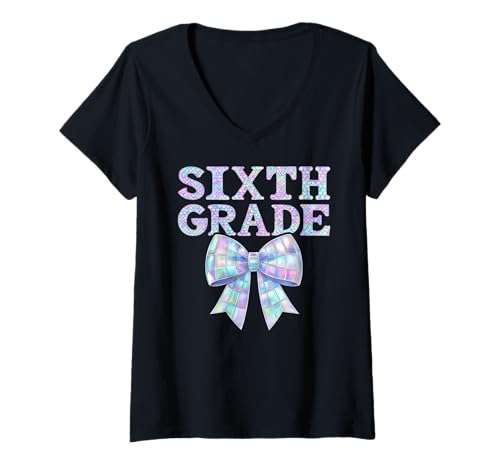 Damen Coquette Bow Preppy, Kind der 6. Klasse, erster Tag der Mittelschule T-Shirt mit V-Ausschnitt von Coquette Bow Girly Kids Sixth Grade Middle School