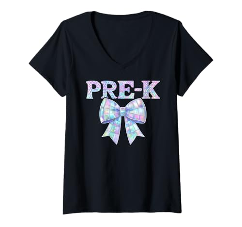 Damen Coquette Bow Pre K Teacher Team Prek Preppy Girly Girl T-Shirt mit V-Ausschnitt von Coquette Bow Girly Preppy Pre-K Teacher Team Women