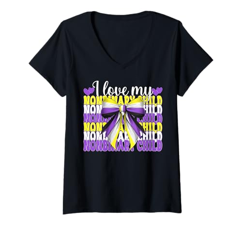 Damen Nonbinary Flag Mama Muttertag Ich liebe mein nichtbinäres Kind T-Shirt mit V-Ausschnitt Damen Nonbinary Flag Mama Muttertag Ich liebe mein nichtbinäres Kind T-Shirt mit V-Ausschnitt von Coquette Bow Non Binary Pride Genderfluid Gifts