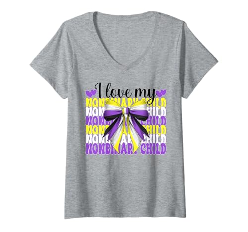Damen Nonbinary Flag Mama Muttertag Ich liebe mein nichtbinäres Kind T-Shirt mit V-Ausschnitt Damen Nonbinary Flag Mama Muttertag Ich liebe mein nichtbinäres Kind T-Shirt mit V-Ausschnitt von Coquette Bow Non Binary Pride Genderfluid Gifts