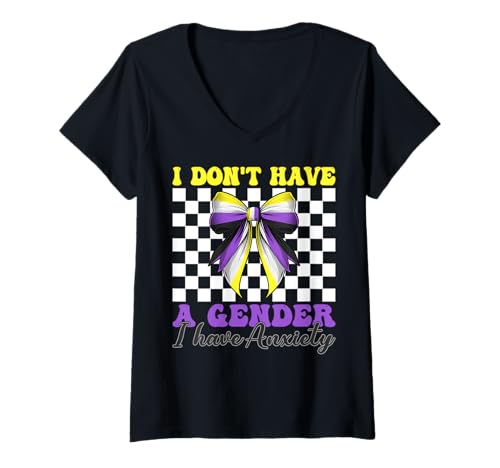 Damen Nonbinary Flag Pride Girl Ich habe kein Geschlecht Ich habe Angst T-Shirt mit V-Ausschnitt Damen Nonbinary Flag Pride Girl Ich habe kein Geschlecht Ich habe Angst T-Shirt mit V-Ausschnitt von Coquette Bow Non Binary Pride Genderfluid Gifts