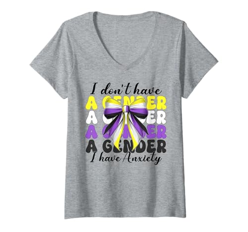 Damen Nonbinary Flag Pride Girl Ich habe kein Geschlecht Ich habe Angst T-Shirt mit V-Ausschnitt Damen Nonbinary Flag Pride Girl Ich habe kein Geschlecht Ich habe Angst T-Shirt mit V-Ausschnitt von Coquette Bow Non Binary Pride Genderfluid Gifts
