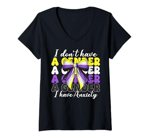 Damen Nonbinary Flag Pride Girl Ich habe kein Geschlecht Ich habe Angst T-Shirt mit V-Ausschnitt Damen Nonbinary Flag Pride Girl Ich habe kein Geschlecht Ich habe Angst T-Shirt mit V-Ausschnitt von Coquette Bow Non Binary Pride Genderfluid Gifts