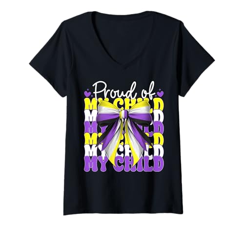 Damen Stolz auf mein Kind Nonbinary Flag Pride Mama Muttertag T-Shirt mit V-Ausschnitt Damen Stolz auf mein Kind Nonbinary Flag Pride Mama Muttertag T-Shirt mit V-Ausschnitt von Coquette Bow Non Binary Pride Genderfluid Gifts