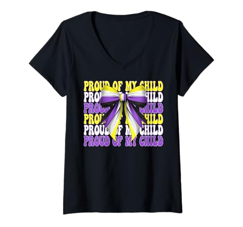 Damen Stolz auf mein Kind Nonbinary Flag Pride Mama Muttertag T-Shirt mit V-Ausschnitt Damen Stolz auf mein Kind Nonbinary Flag Pride Mama Muttertag T-Shirt mit V-Ausschnitt von Coquette Bow Non Binary Pride Genderfluid Gifts