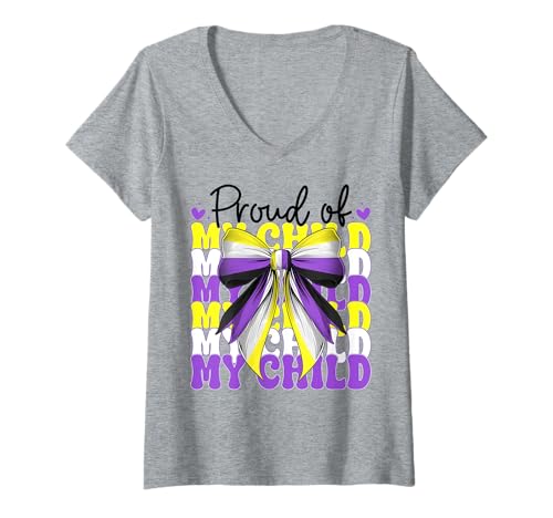 Damen Stolz auf mein Kind Nonbinary Flag Pride Mama Muttertag T-Shirt mit V-Ausschnitt Damen Stolz auf mein Kind Nonbinary Flag Pride Mama Muttertag T-Shirt mit V-Ausschnitt von Coquette Bow Non Binary Pride Genderfluid Gifts