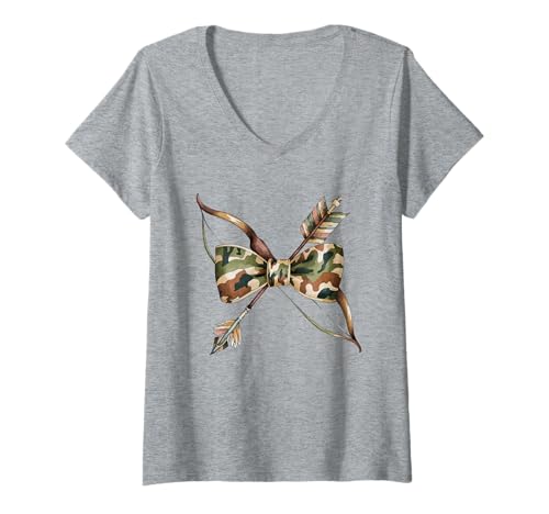 Damen Coquette Camo Schleife Camouflage Geweih Jagd Ente Frauen Mädchen T-Shirt mit V-Ausschnitt Damen Coquette Camo Schleife Camouflage Geweih Jagd Ente Frauen Mädchen T-Shirt mit V-Ausschnitt von Coquette Bow Old Camo Camouflage Hunting Hunter