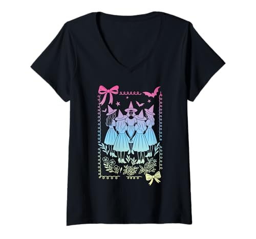 Damen Kokette Schleife Hexenzirkel Pastell Hexenmädchen Halloween T-Shirt mit V-Ausschnitt von Coquette Bow Pastel Goth Witch Girls Retro 90s y2k