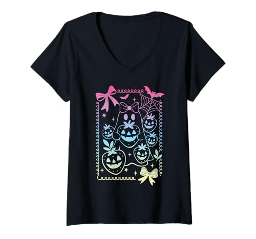Damen Kokette Schleife Retro-Geist Erdbeeren Pastell-Goth Hexe T-Shirt mit V-Ausschnitt Damen Kokette Schleife Retro-Geist Erdbeeren Pastell-Goth Hexe T-Shirt mit V-Ausschnitt von Coquette Bows Ghost Y2K Pastel Goth Witch Girls