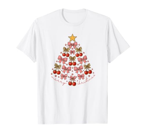 Coquette Cherry Bow Tree Girly Holiday T-Shirt von Coquette Christmas T-Shirt Co.