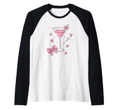 Schleife Drink Herzen in rosa weichen Farben Girly Illustration Raglan Schleife Drink Herzen in rosa weichen Farben Girly Illustration Raglan von Coquette Core Aesthetics Pink Bow Soft Hearts