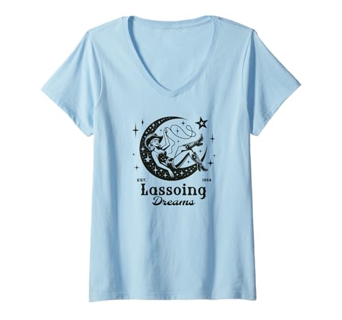Damen Lassoing Dreams from The Moon T-Shirt mit V-Ausschnitt Damen Lassoing Dreams from The Moon T-Shirt mit V-Ausschnitt von Coquette Cowgirl Lasso Aesthetics Moon Stars tees