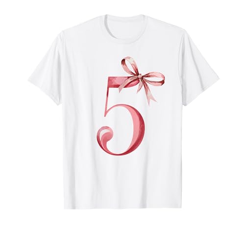 Cute Birthday Girl Coquette mit Schleife - Alter 5 T-Shirt Cute Birthday Girl Coquette mit Schleife - Alter 5 T-Shirt von Coquette Feiern