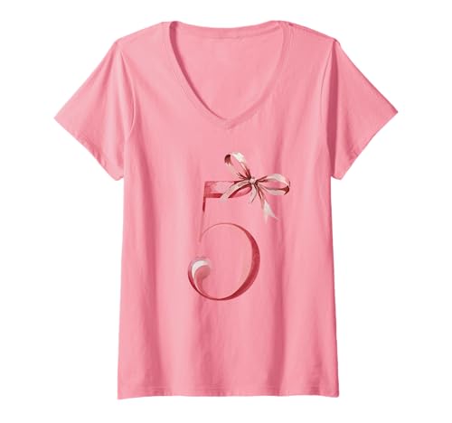 Damen Cute Birthday Girl Coquette mit Schleife - Alter 5 T-Shirt mit V-Ausschnitt von Coquette Feiern