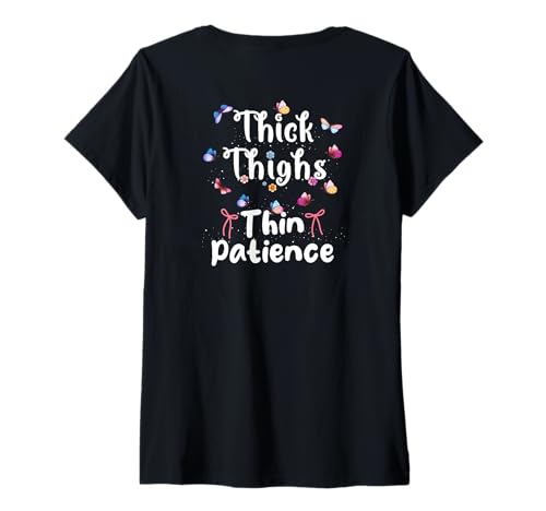 Damen Butterfly Thighs Patience Gen Zer Big Sis Wife Art auf dem Rücken T-Shirt mit V-Ausschnitt Damen Butterfly Thighs Patience Gen Zer Big Sis Wife Art auf dem Rücken T-Shirt mit V-Ausschnitt von Coquette Girl Pink Bow Daughter Best Mom Ever