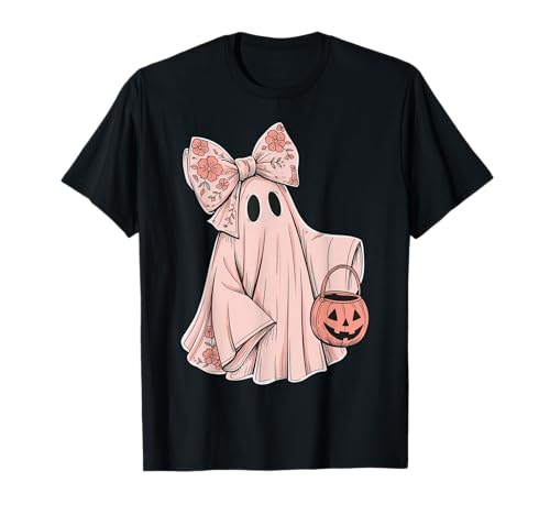 Kokette Geist Boho Floral Schleife Halloween Kürbis Mädchen Frauen T-Shirt von Coquette Halloween Tees NYC