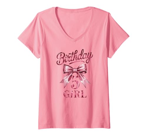 Damen Geburtstagsmädchen 5 mit süßem Schleifen-Coquette T-Shirt mit V-Ausschnitt Damen Geburtstagsmädchen 5 mit süßem Schleifen-Coquette T-Shirt mit V-Ausschnitt von Coquette Kreationen