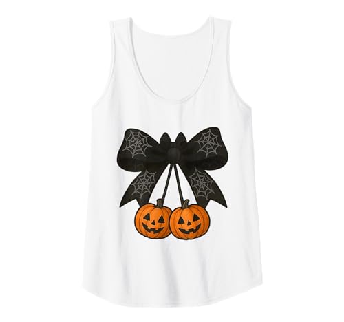 Damen Halloween Kürbis Kirschen Kokette Schleife Gruselige Geisterschleife Tank Top Damen Halloween Kürbis Kirschen Kokette Schleife Gruselige Geisterschleife Tank Top von Coquette Pumpkin Bow Spooky ghost Bow Gift Idea