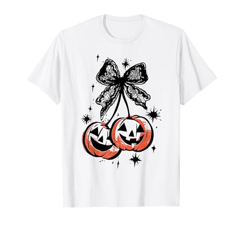 Halloween Kürbis Kirschen Herbst Mädchen Kokette Schleife T-Shirt Halloween Kürbis Kirschen Herbst Mädchen Kokette Schleife T-Shirt von Coquette Pumpkin Cherries Apparel