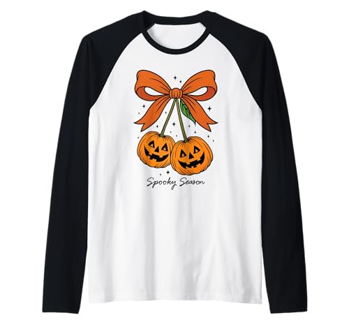 Kürbiskirschen Kokette Schleife Gruselige Jahreszeit Mädchen Raglan von Coquette Pumpkin Cherries Halloween Spooky Season