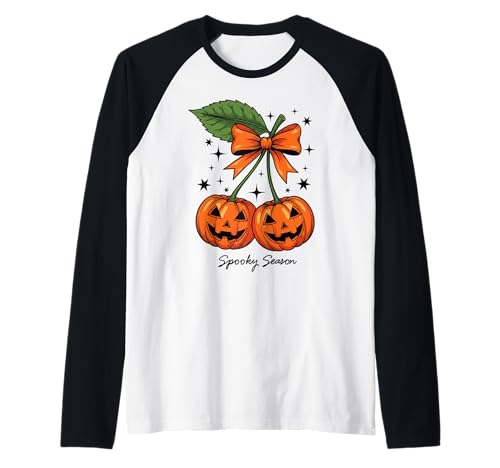 Kürbiskirschen Kokette Schleife Gruselige Jahreszeit Mädchen Raglan von Coquette Pumpkin Cherries Halloween Spooky Season