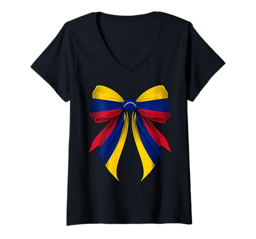 Damen Venezuela US USA Pride Kokette Schleife Flagge Mädchen Mama T-Shirt mit V-Ausschnitt Damen Venezuela US USA Pride Kokette Schleife Flagge Mädchen Mama T-Shirt mit V-Ausschnitt von Coquette Ribbon Bow Flag Venezuela US Gifts