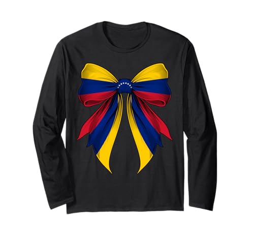 Venezuela US USA Pride Kokette Schleife Flagge Mädchen Mama Langarmshirt von Coquette Ribbon Bow Flag Venezuela US Gifts