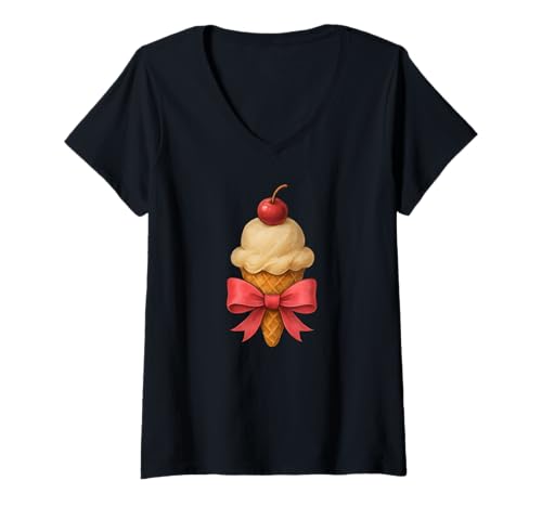 Damen Kokette ästhetisches Band passend zu süßer süßer Eistüte T-Shirt mit V-Ausschnitt Damen Kokette ästhetisches Band passend zu süßer süßer Eistüte T-Shirt mit V-Ausschnitt von Coquette Ribbon Matching Cute Sweet Ice Cream Cone