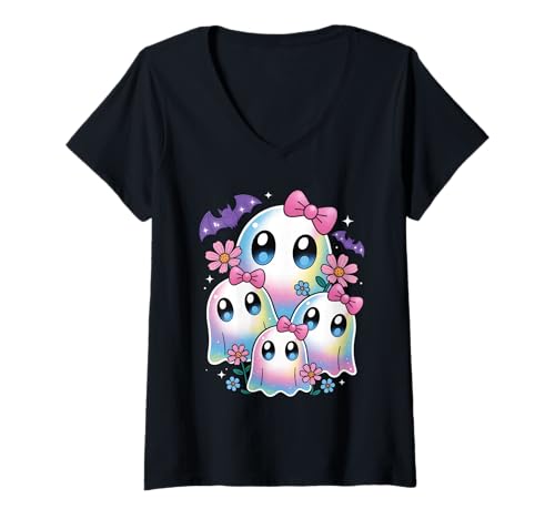 Damen Niedliche Kokette Geist Pastell Galaxie Halloween Herbst Ästhetik T-Shirt mit V-Ausschnitt Damen Niedliche Kokette Geist Pastell Galaxie Halloween Herbst Ästhetik T-Shirt mit V-Ausschnitt von Coquette Spooky Aesthetic