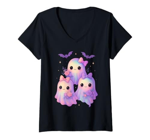Damen Niedliche Kokette Geist Pastell Galaxie Halloween Herbst Ästhetik T-Shirt mit V-Ausschnitt Damen Niedliche Kokette Geist Pastell Galaxie Halloween Herbst Ästhetik T-Shirt mit V-Ausschnitt von Coquette Spooky Aesthetic