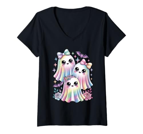 Damen Niedliche Kokette Geist Pastell Galaxie Halloween Herbst Ästhetik T-Shirt mit V-Ausschnitt Damen Niedliche Kokette Geist Pastell Galaxie Halloween Herbst Ästhetik T-Shirt mit V-Ausschnitt von Coquette Spooky Aesthetic
