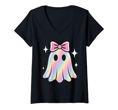Damen Niedliche Kokette Geist Pastell Galaxie Halloween Herbst Ästhetik T-Shirt mit V-Ausschnitt von Coquette Spooky Aesthetic