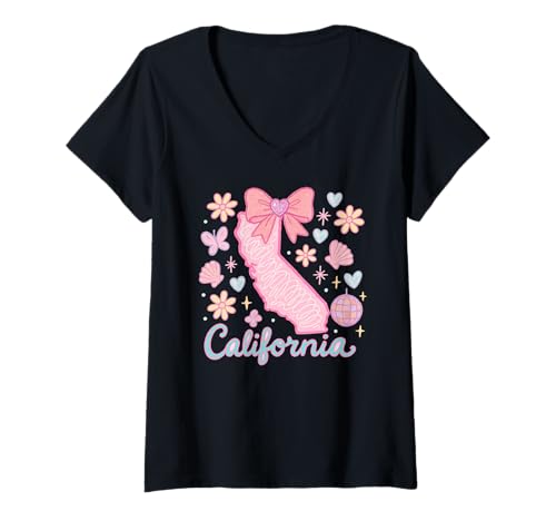 Damen Preppy Coquette California Pastellbogenästhetik T-Shirt mit V-Ausschnitt Damen Preppy Coquette California Pastellbogenästhetik T-Shirt mit V-Ausschnitt von Coquette State Collection