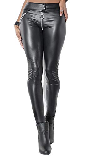 Coquette Damen Wetlook-Hose Skinny, Schwarz, Groß von Coquette