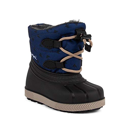 Coqui Baby Winter-Boots Jungen-Stiefel Baby-Winterschuhe Schneeschuhe Snowboots Stiefelette Fellfutter Plüsch gefütterte Thermo-Stiefel Halb-Gummistiefel Kleinkind 5032 (Dunkelblau Vogel, Numeric_20) von Coqui