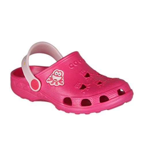 Coqui Kinder Clogs Gartenschuhe Slide Sandalen Freizeitsandalen Hausschuhe Slipper Pantoletten antibakteriell rutschfest 8701 Little Frog (Lt. Fuchsia/Pale pink, Numeric_25) von Coqui