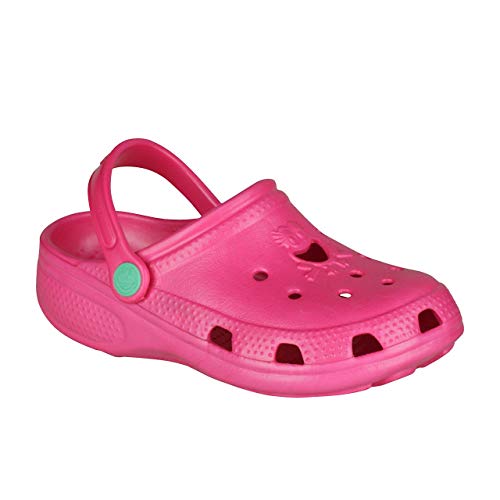 Coqui Kinder Clogs Gartenschuhe Slide Sandalen Freizeitsandalen Hausschuhe Slipper Pantoletten antibakteriell rutschfest Bedruckt geblümt 8101 Big Frog (Pink, Numeric_28_Point_5) von Coqui