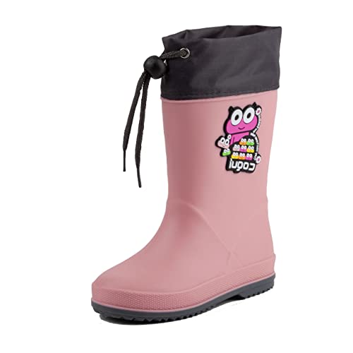 Coqui Kinder Gummisttiefel Regenstiefel Kurzschaft Stiefel Mädchen-Gummistiefel Jungen-Gummistiefel Weitenregulierung rutschfest wasserfest 8508 Rainy (POWDER PINK/DK. GREY, numeric_27) von Coqui