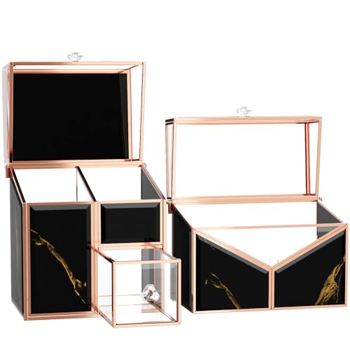 CoralHouse Luxuriöser Make-up-Organizer aus gehärtetem Glas für die Arbeitsplatte, Make-up-Pinselhalter und Lippenstift-Organizer mit 18 Schlitzen, Schwarz, Moderner Luxus von Coralhouse